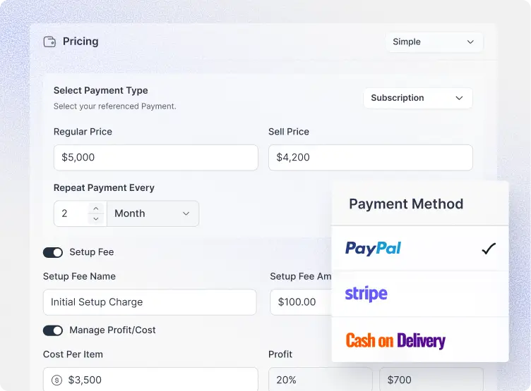 Setup Pricing and Payment Method