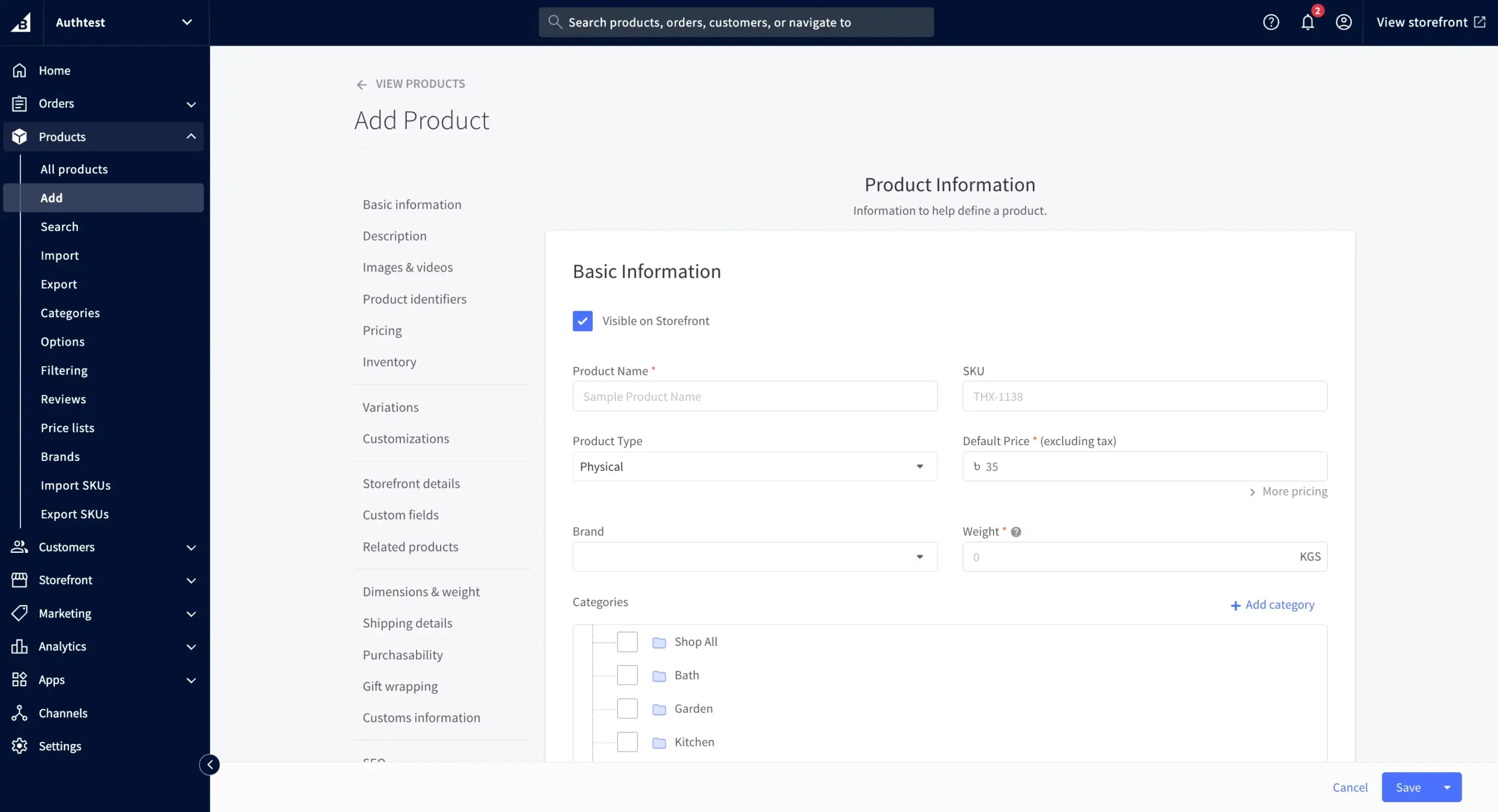 Adding Products to Store with BigCommerce