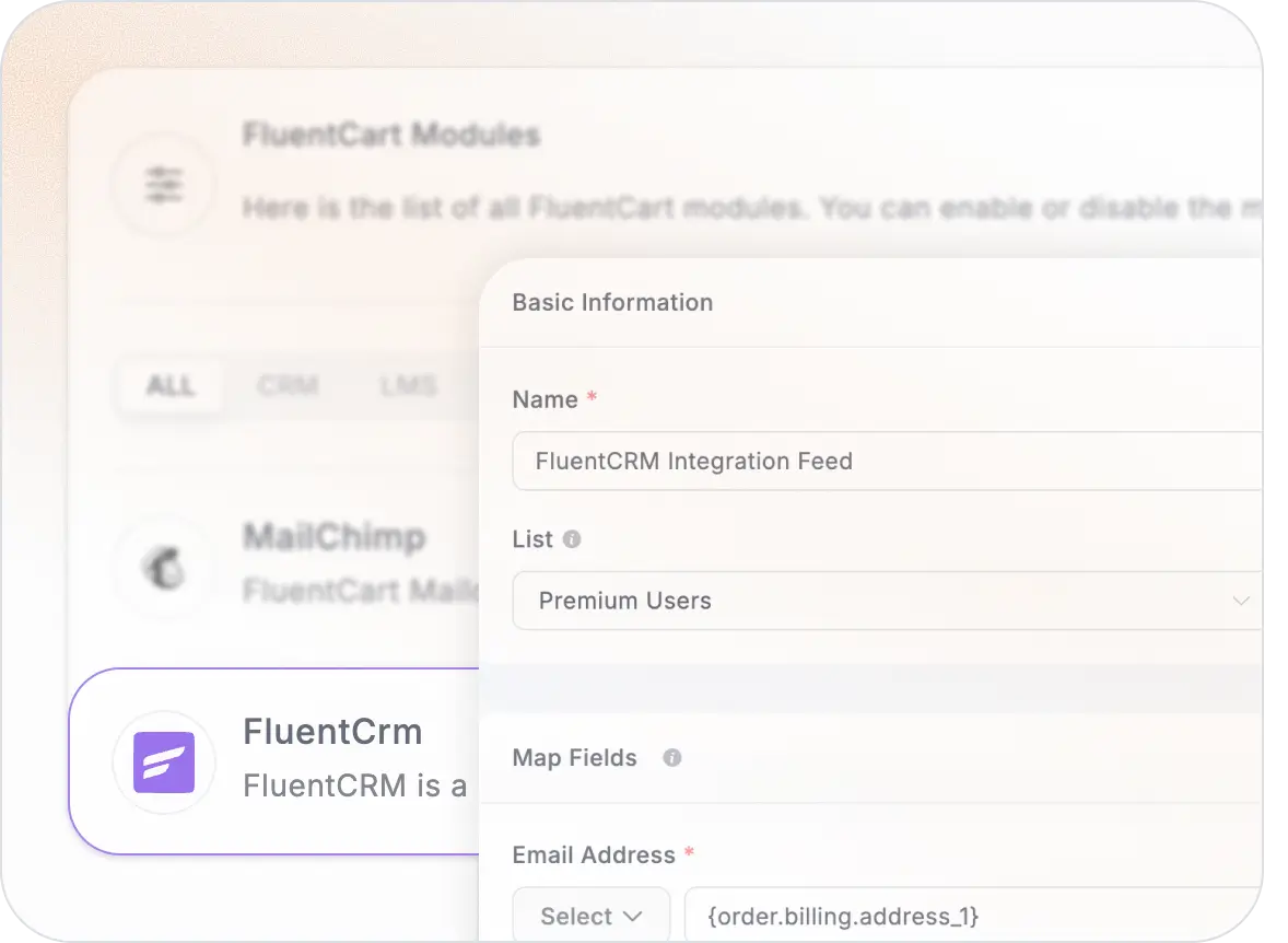 Fluentcrm Integration with FluentCart