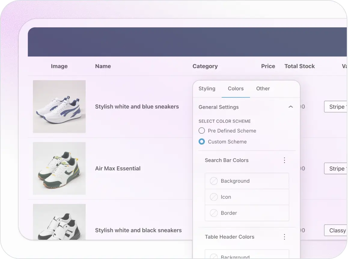 Ninja Tables Integration
Replace the default grid layout