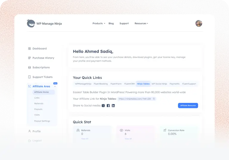 Affiliate link of FluentCart Affiliate Program