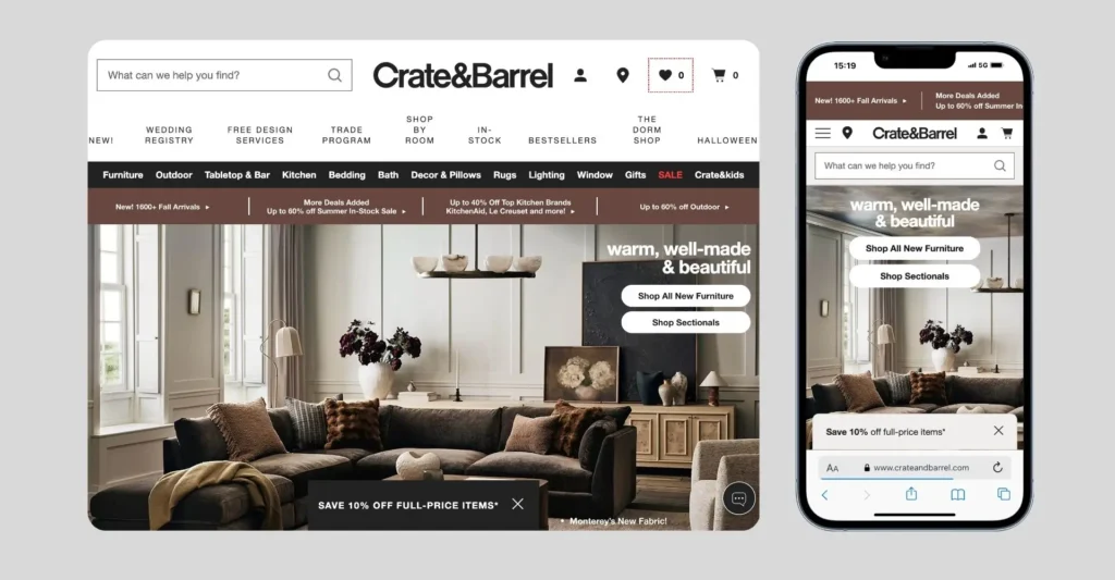 Crate & Barrel- Example for Best eCommerce Websites