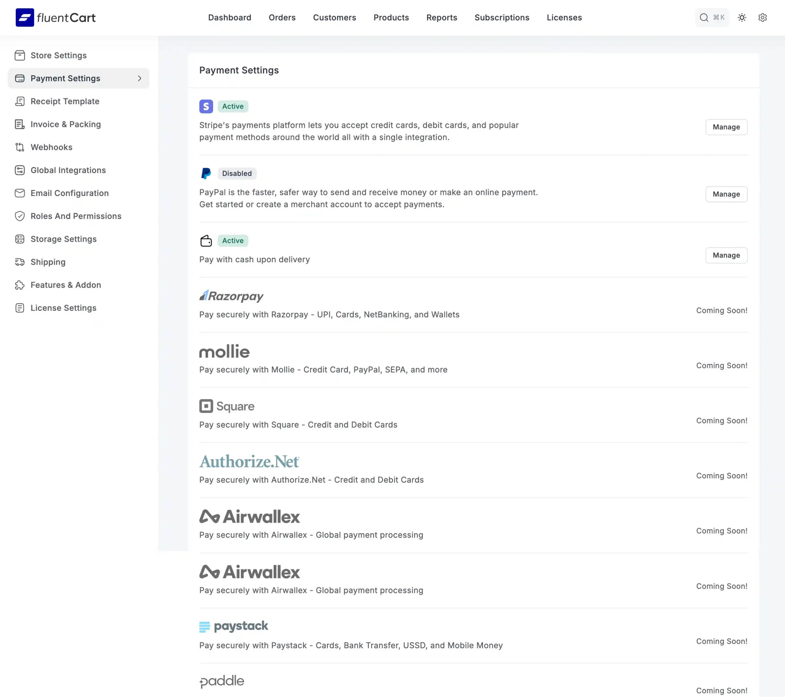 Payment Settings FluentCart - how to make a website to sell