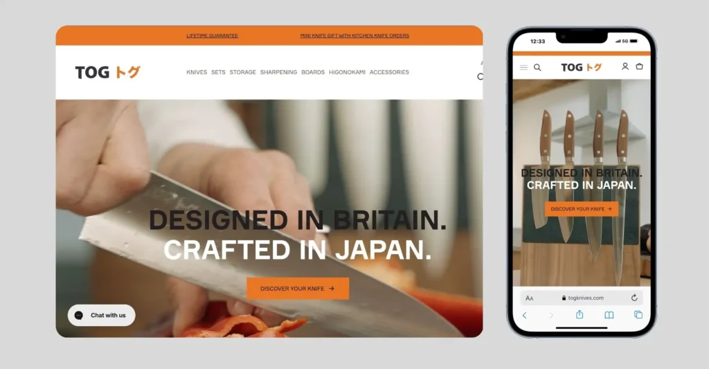 Tog Knives- Example for Best eCommerce Websites