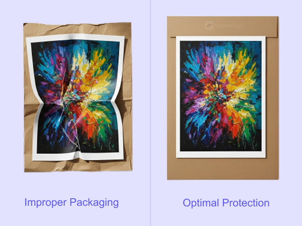 Improper Packaging vs Optimal Protection - How to Ship Art Prints - FluentCart Blog
