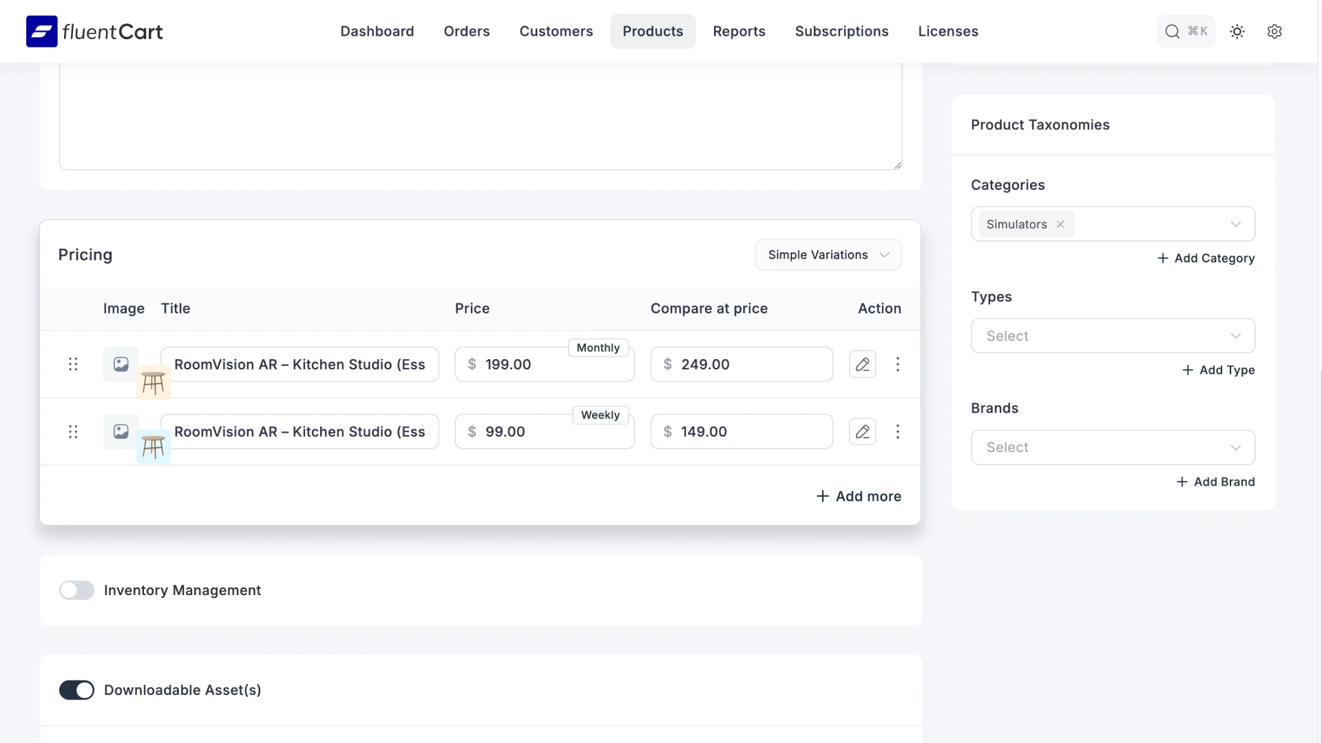 FluentCart Backend - subscription