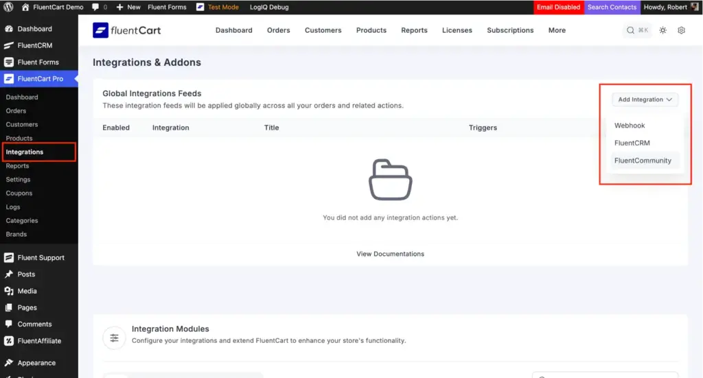 FluentCart Global Integration with FluentCommunity