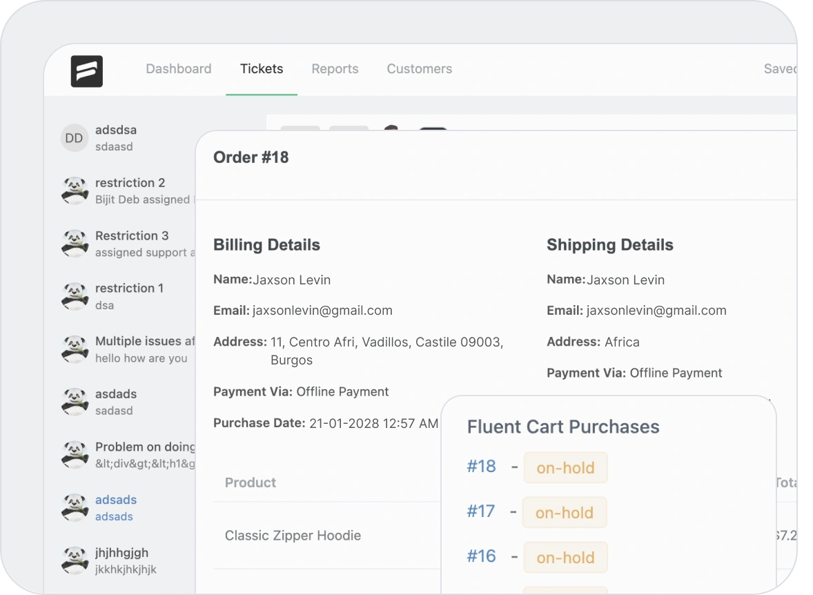 FluentCart Order detiles on support reply