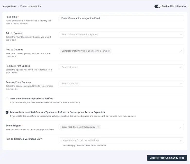 FluentCart+FluentCommunity Product Integration Feed