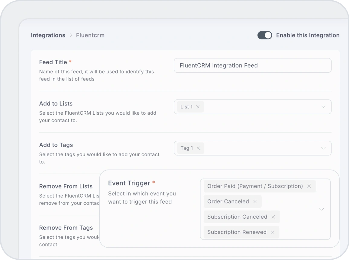 Fluentcrm Integration with FluentCart