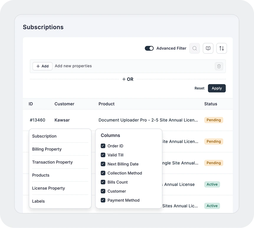 Subscriptions - Home page
