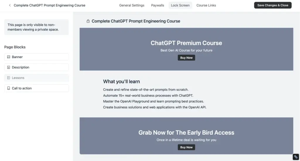 Lock screen setup for the course
