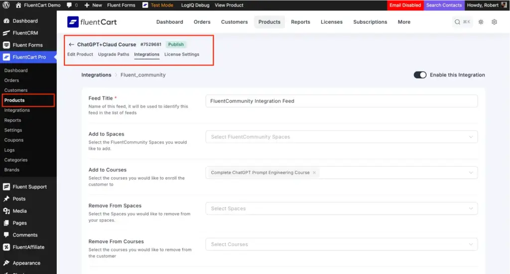 Product Specific Integration with FluentCommunity
