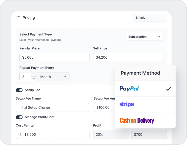 Setup Pricing and Payment Method