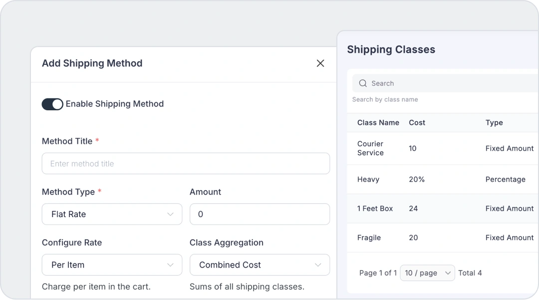 Shipping Methods & Classes