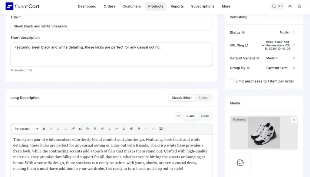 FluentCart Classic Editor