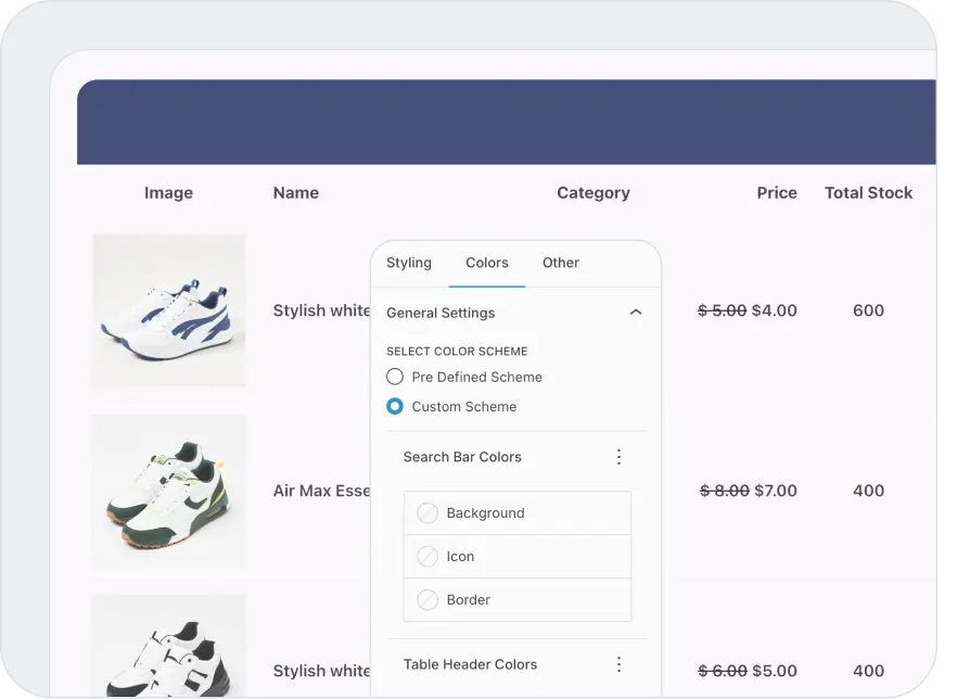 Ninja Tables Integration Replace the default grid layout