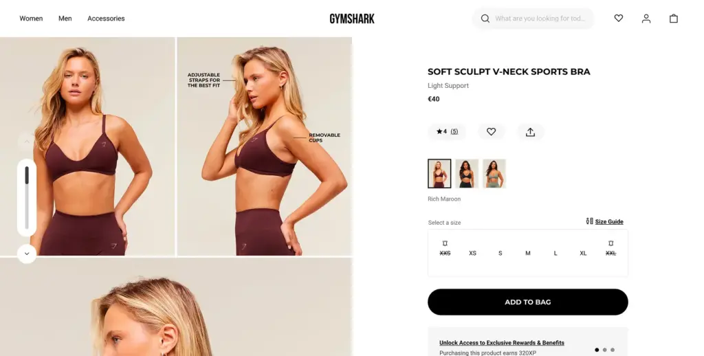 Gymshark Product Page- Strong Call-to-Action Button