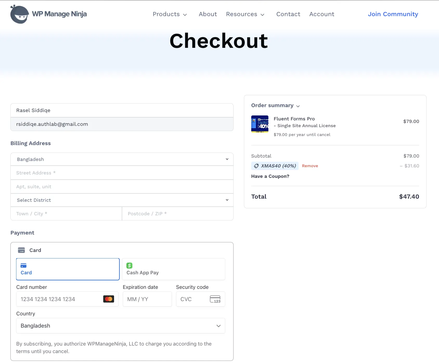 WPManageNinja Checkout with FluentCart