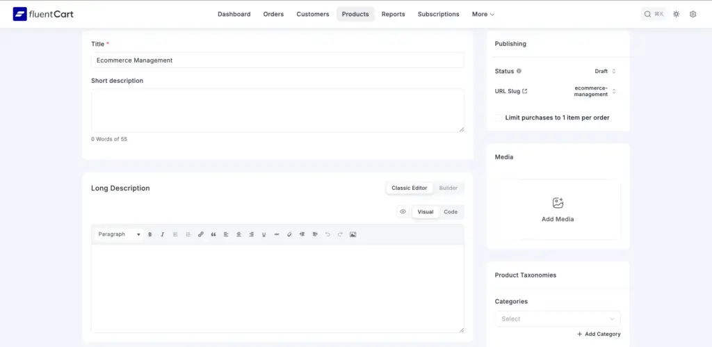 Gutenberg Editor for Products in FluentCart