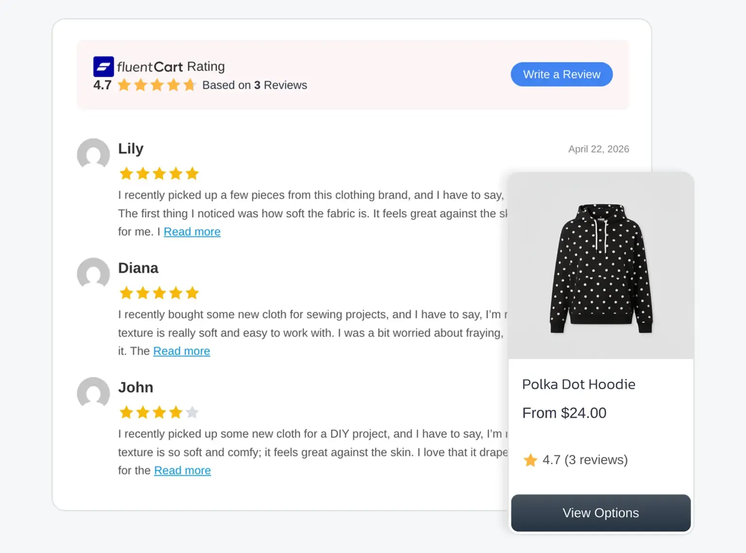 WP Social Ninja review template for FluentCart