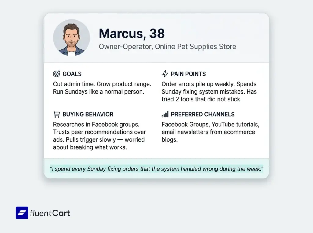 Filled-in user persona card