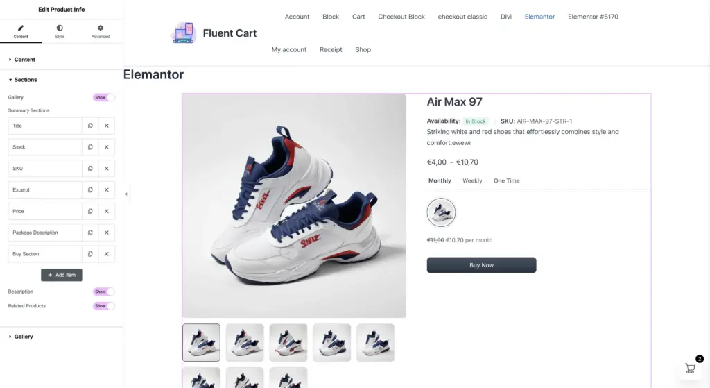 Editing product info with elementor
