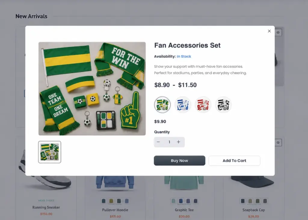 Fan accessories set on minimalist UI
