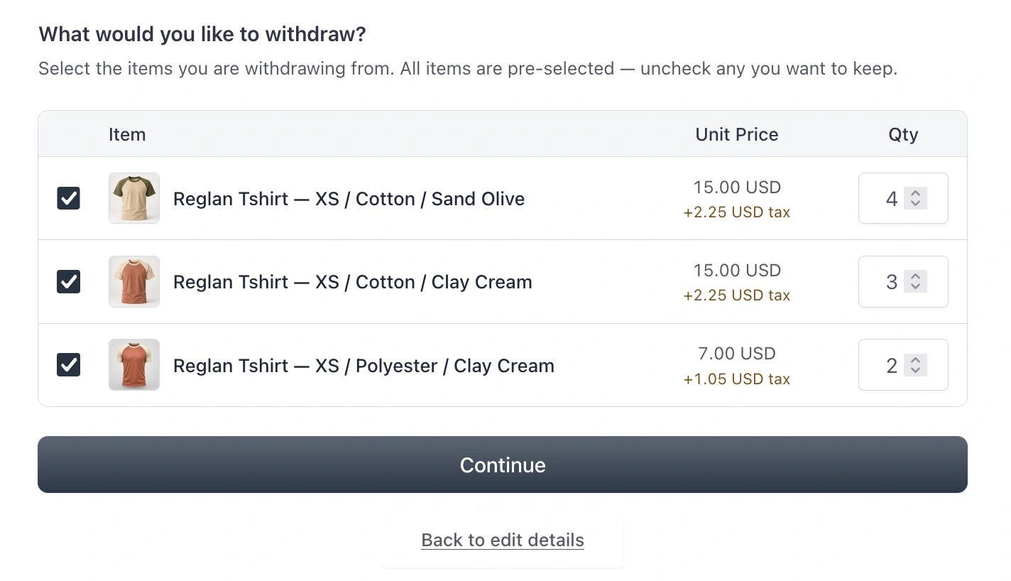 Customer selecting items and quantities to withdraw