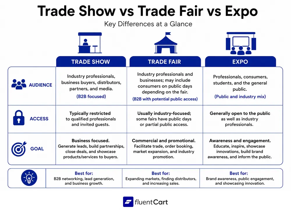 Trade Show vs Trade Fair vs Expo - What is a Trade Show - FluentCart Blog