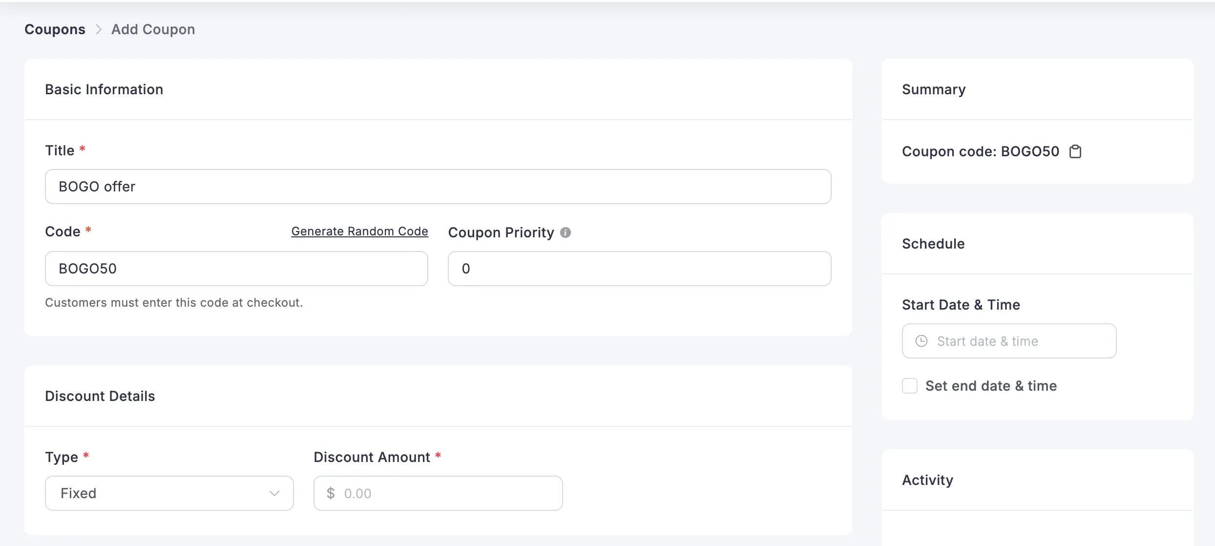 Creating coupons on FluentCart