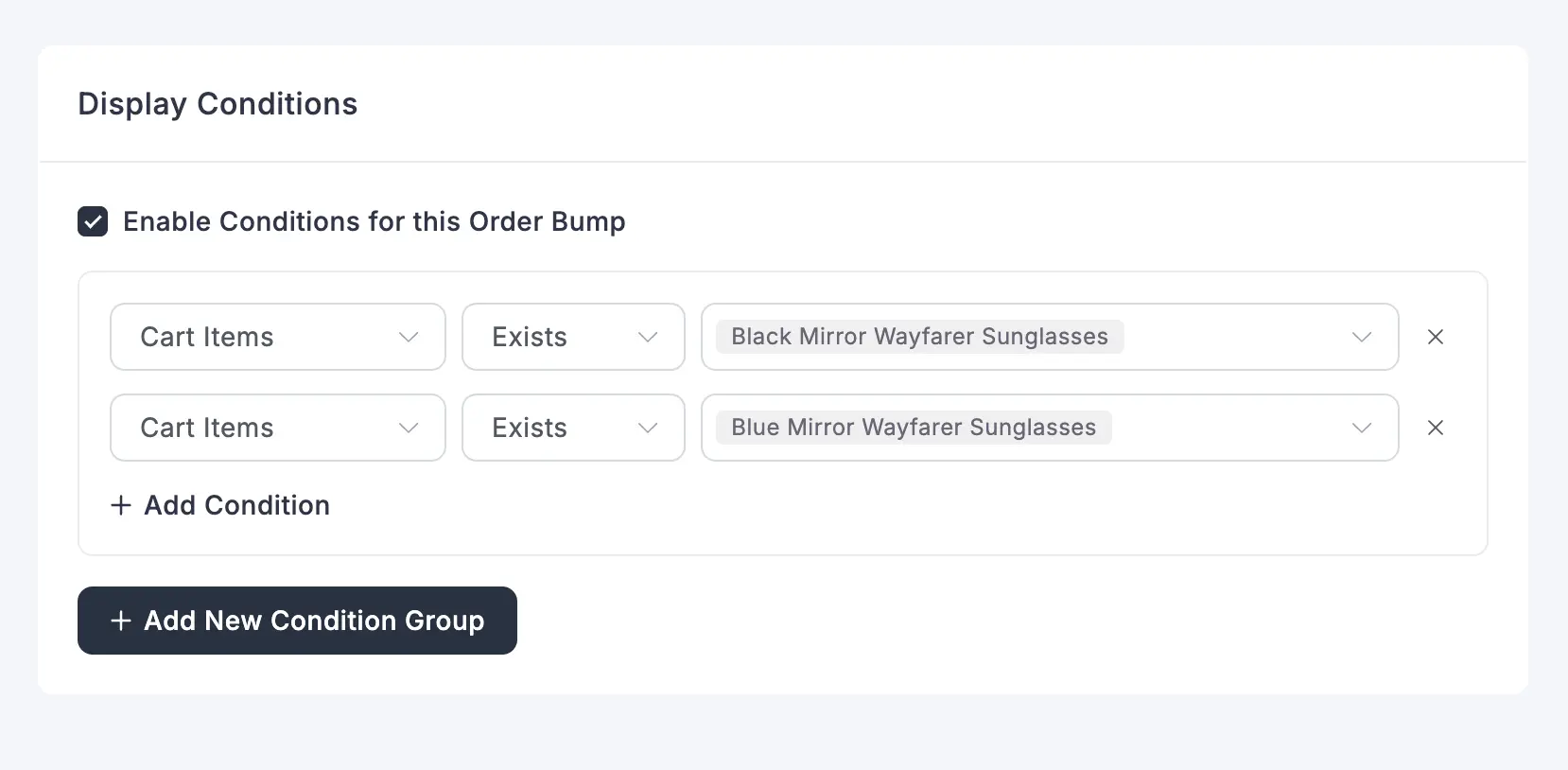 Display condition option on order bump