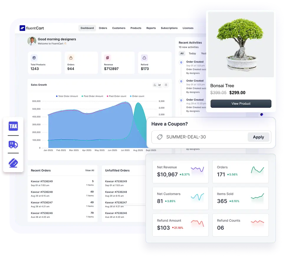 FluentCart-dashboard, FluentCart blogs