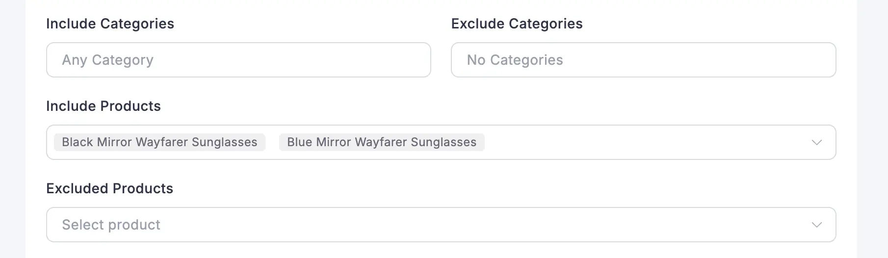 Include Products field with the correct product selected
