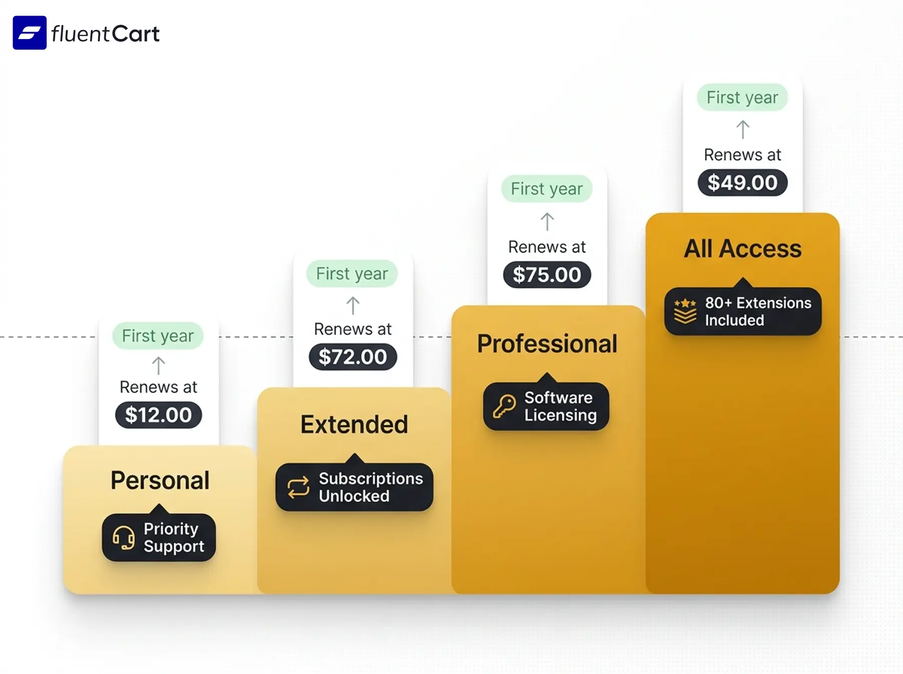 Pricing ladder with per-tier feature unlock