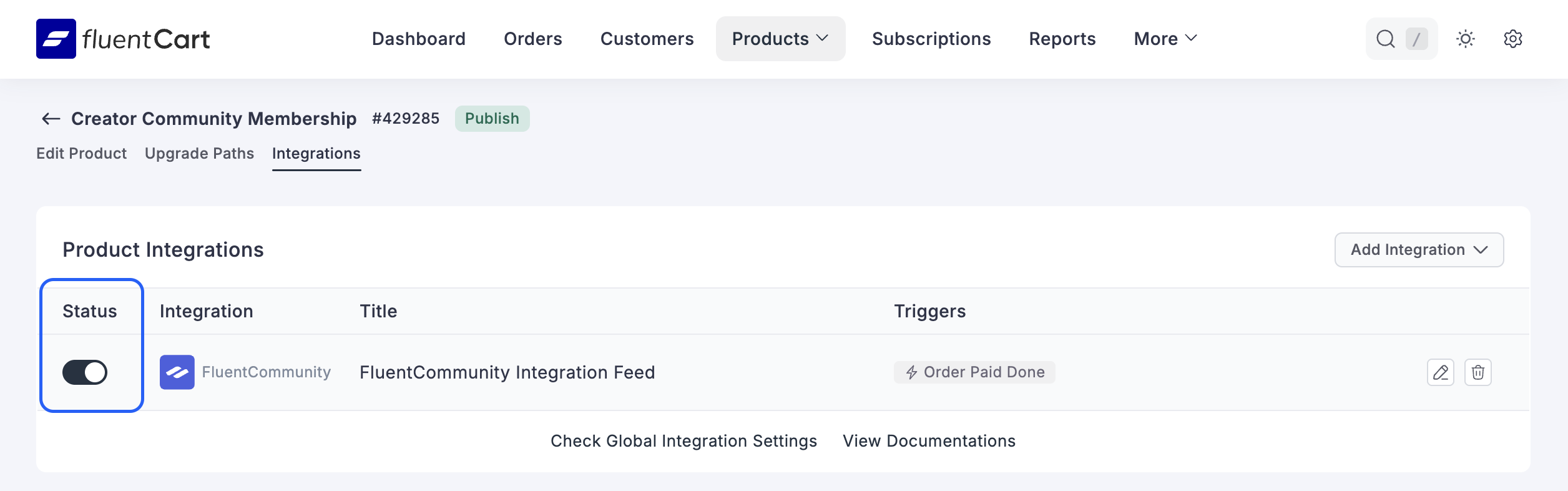Saved FluentCommunity feed with status enabled