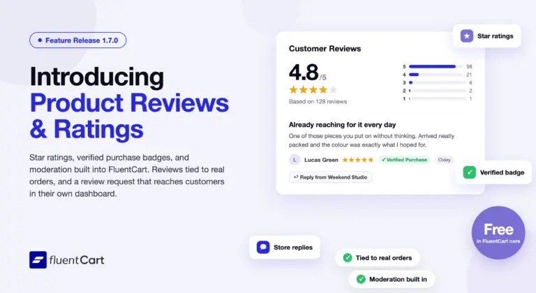 FluentCart 1.7.0 – reviews, built in