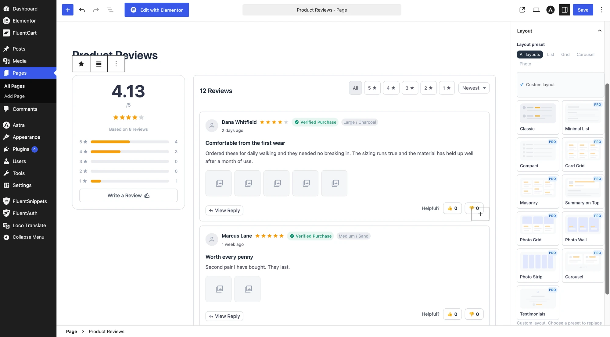 The Classic review list layout in the editor