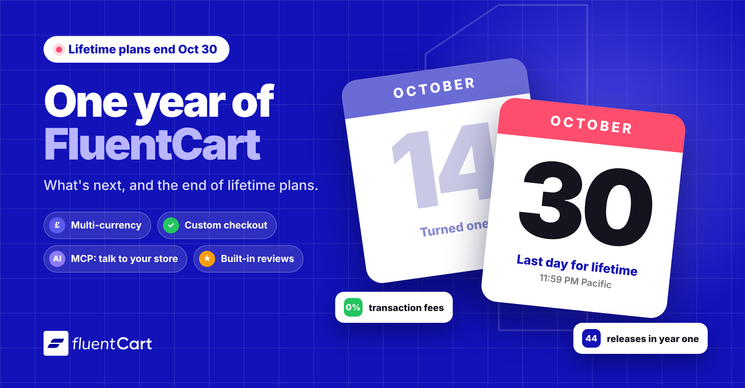 FluentCart turns one, lifetime plans end October 30