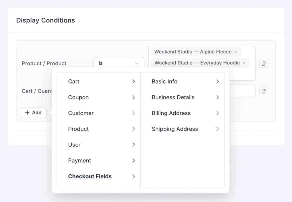 The condition picker in Display Conditions