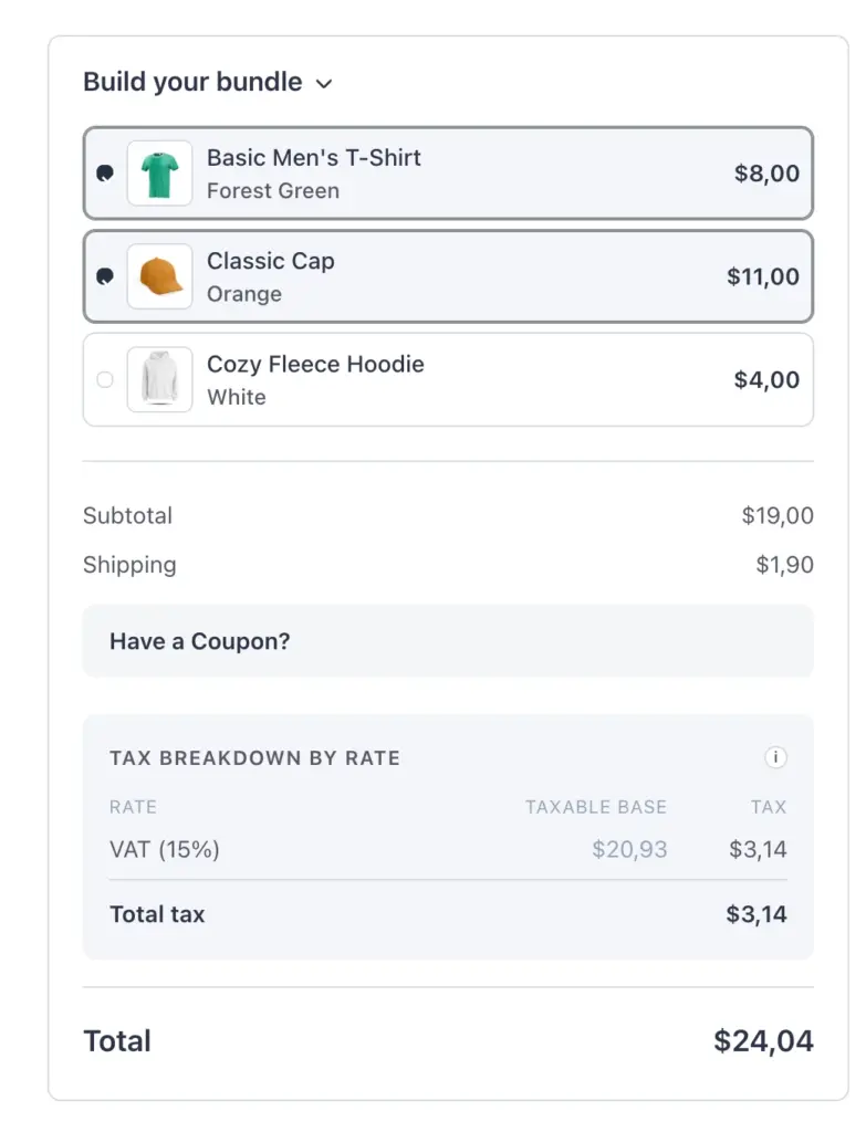 A Select many list with two of three products ticked