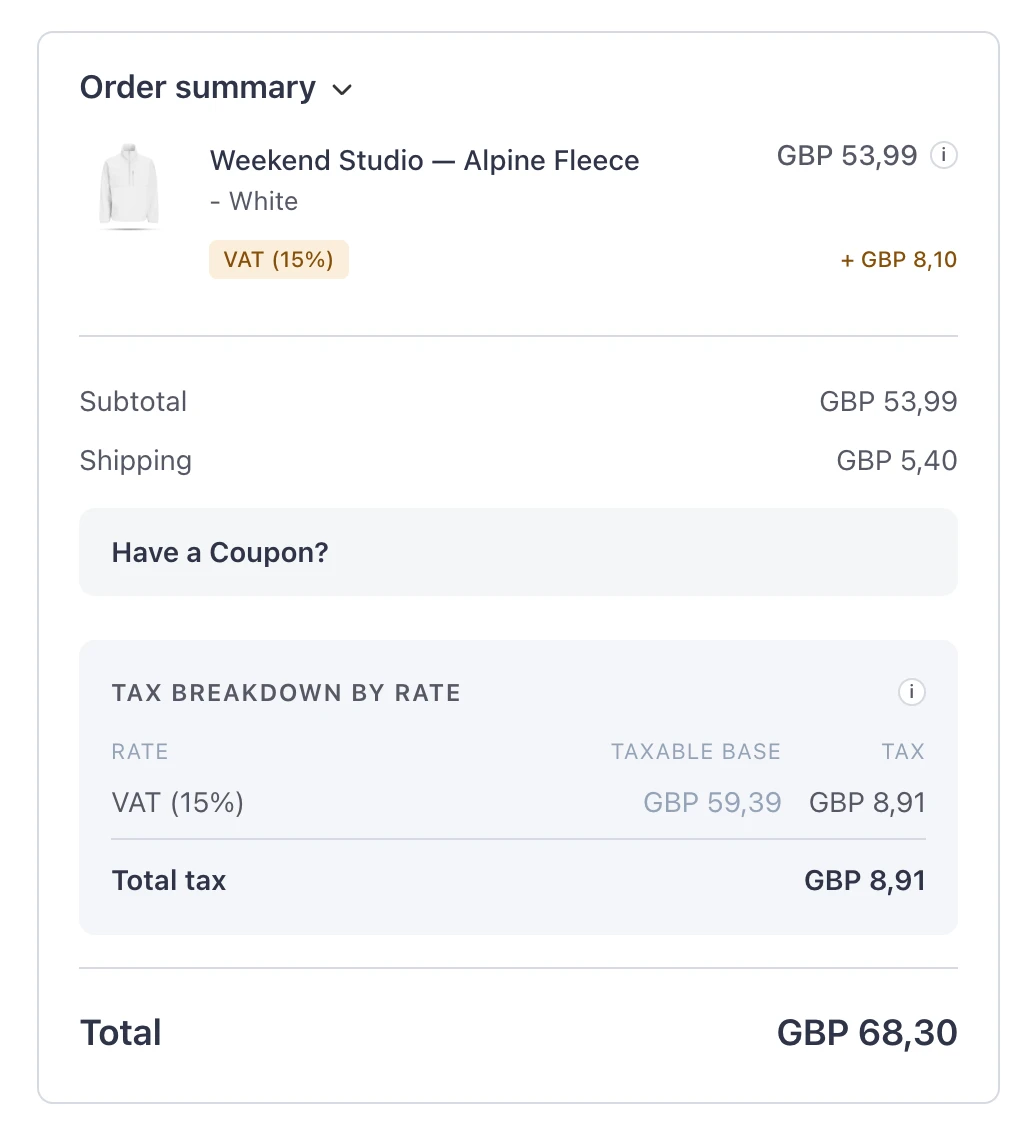 A checkout order summary in British pounds