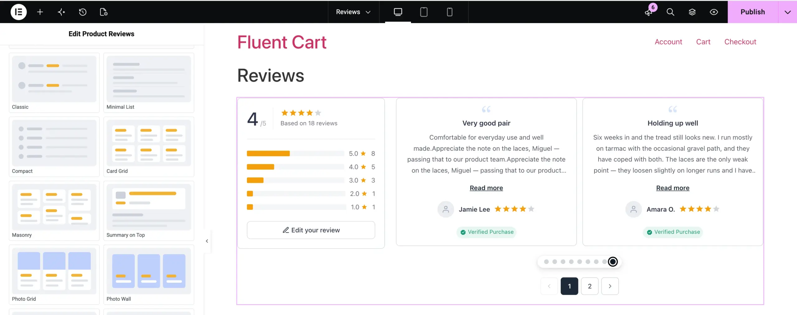 The Testimonials layout as a slider